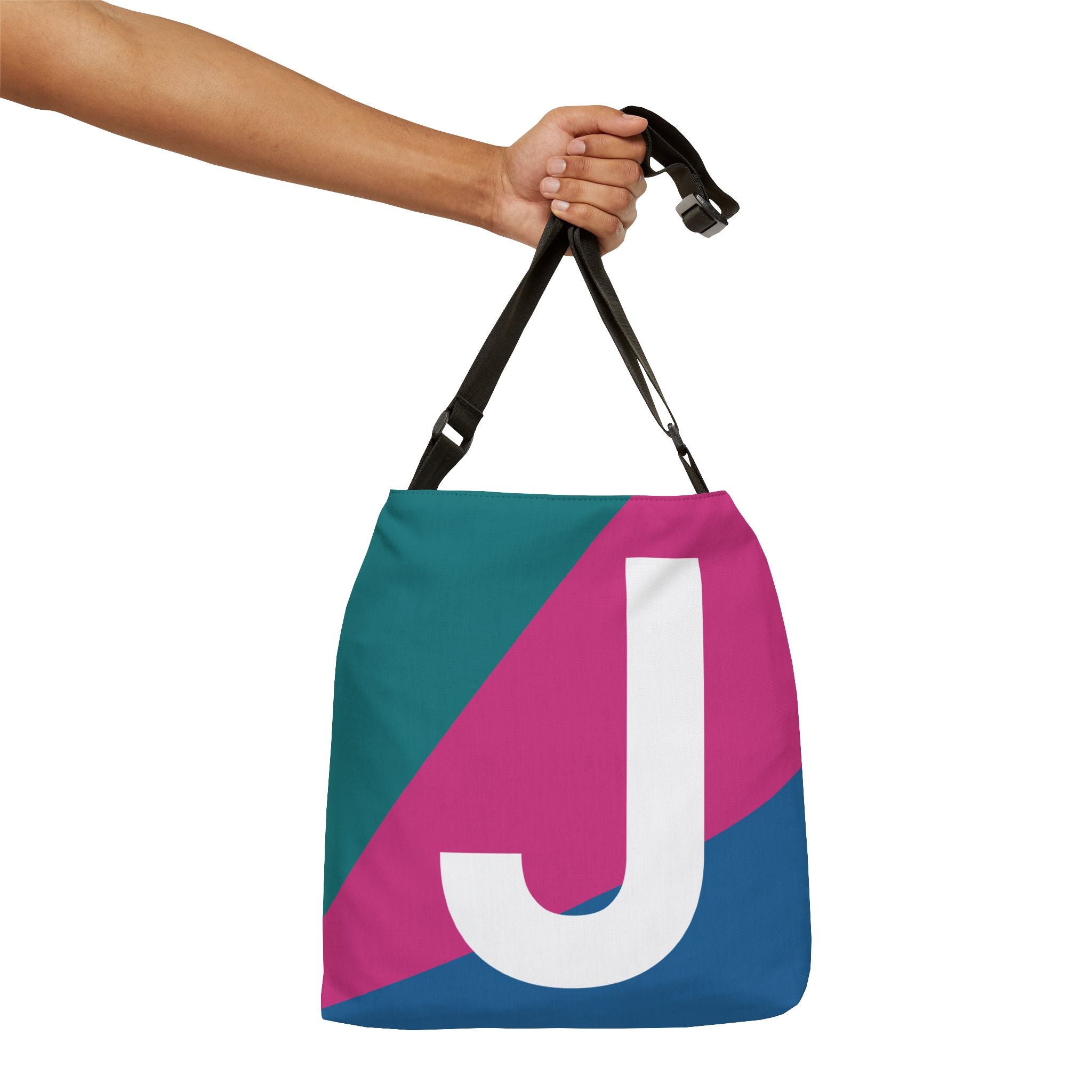 Initial Letter 'J' Colorblock Adjustable Tote Bag — Monogram Alphabet Shoulder Bag