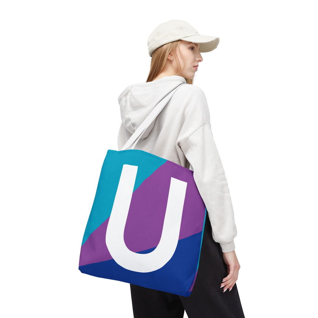 Monogram 'U' Colorblock Tote Bag — Personalized Initial U Shoulder Tote