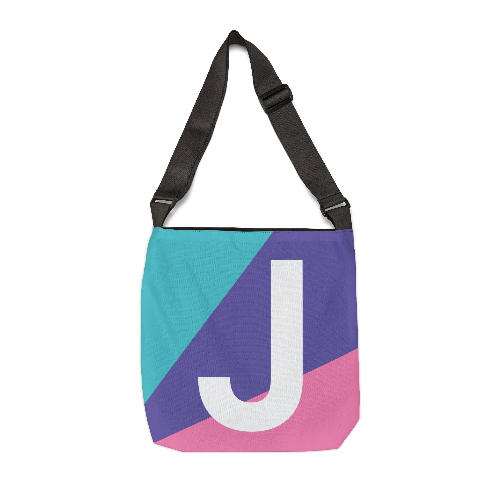 Initial Letter 'J' Colorblock Adjustable Tote Bag — Monogram Alphabet Shoulder Bag