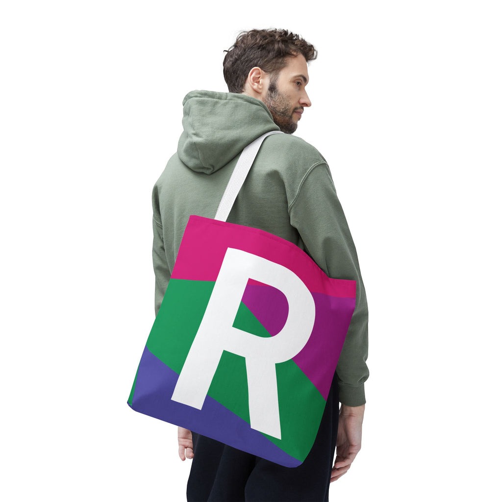Monogram 'R' Colorblock Tote Bag — Personalized Initial R Shoulder Tote