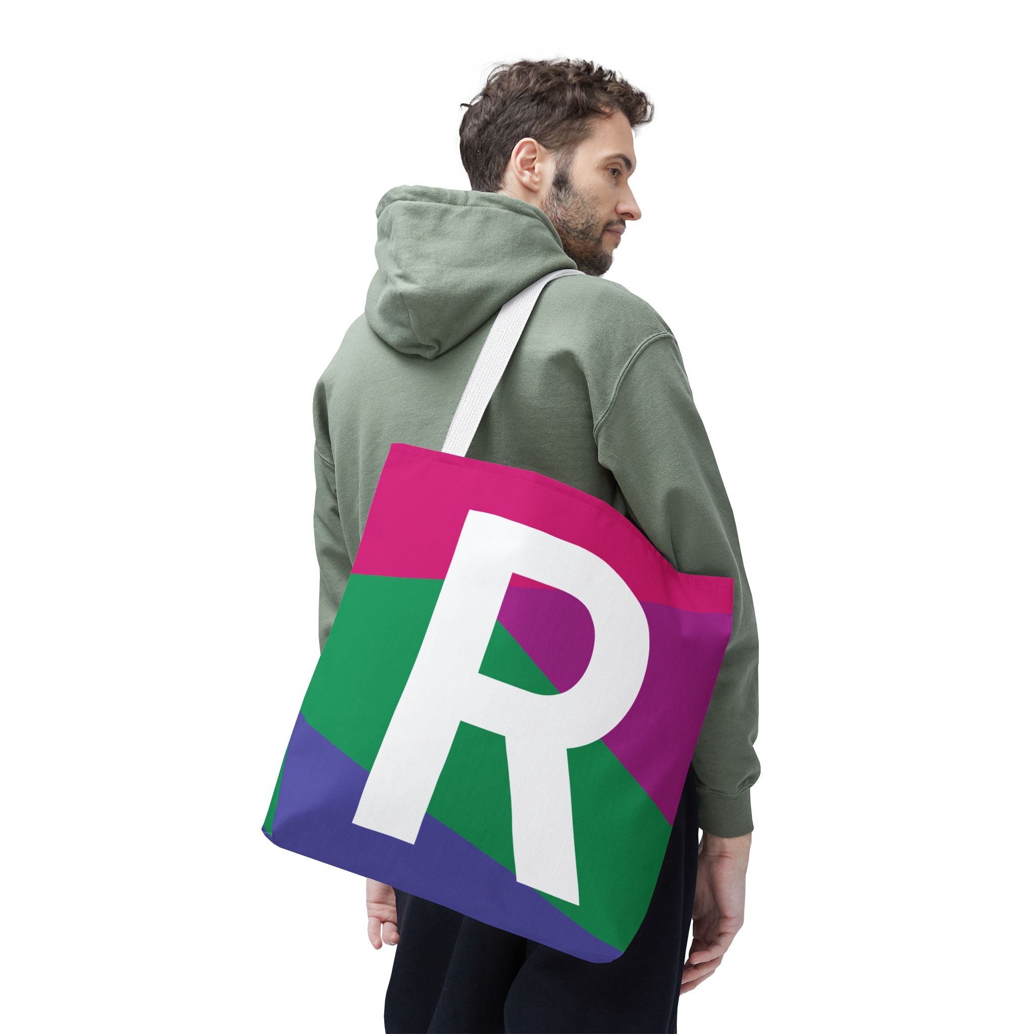 Monogram 'R' Colorblock Tote Bag — Personalized Initial R Shoulder Tote