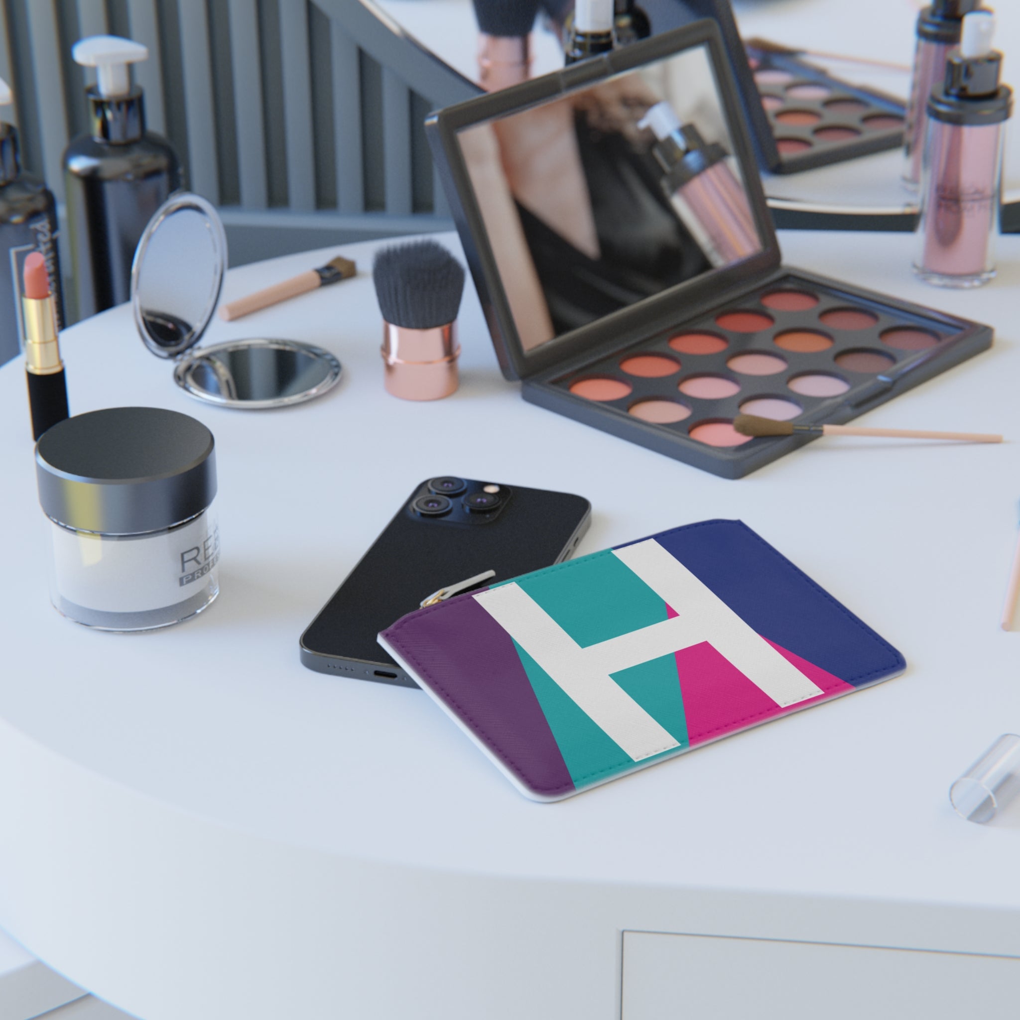 Initial H Mini Clutch — Colorblock Monogram Wristlet Wallet