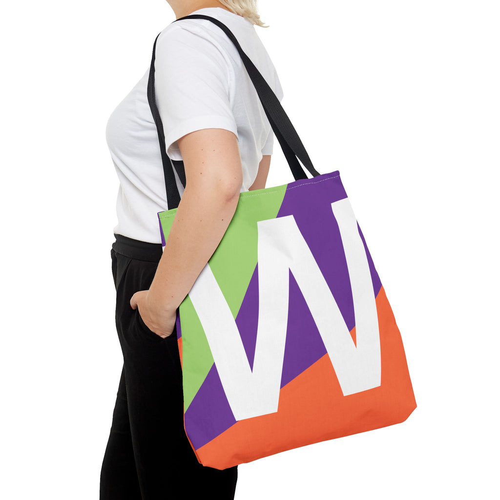 Monogram 'W' Colorblock Tote Bag — Personalized Initial W Shoulder Tote