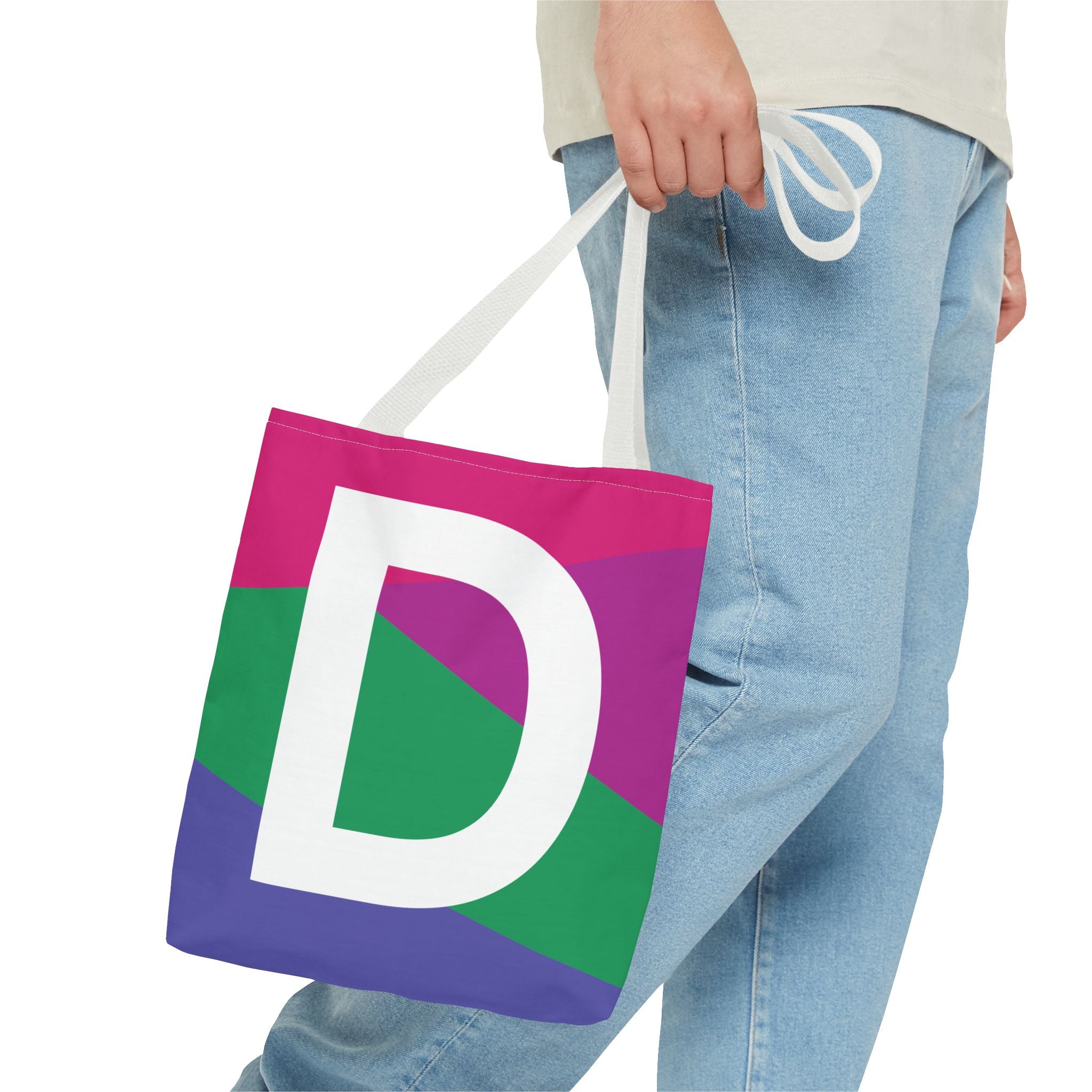 Monogram 'D' Colorblock Tote Bag — Personalized Initial D Shoulder Tote