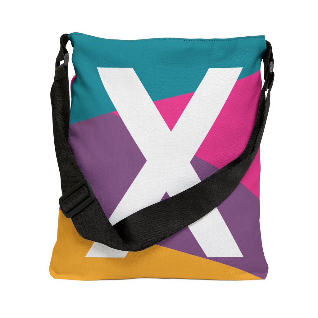 Initial Letter 'X' Colorblock Adjustable Tote Bag — Monogram Alphabet Shoulder Bag