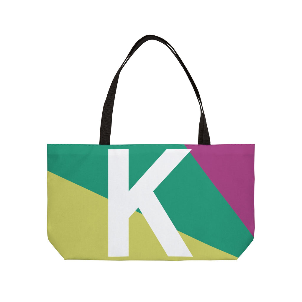 Personalized 'K' Colorblock Tote Bag — Monogram Weekender Tote