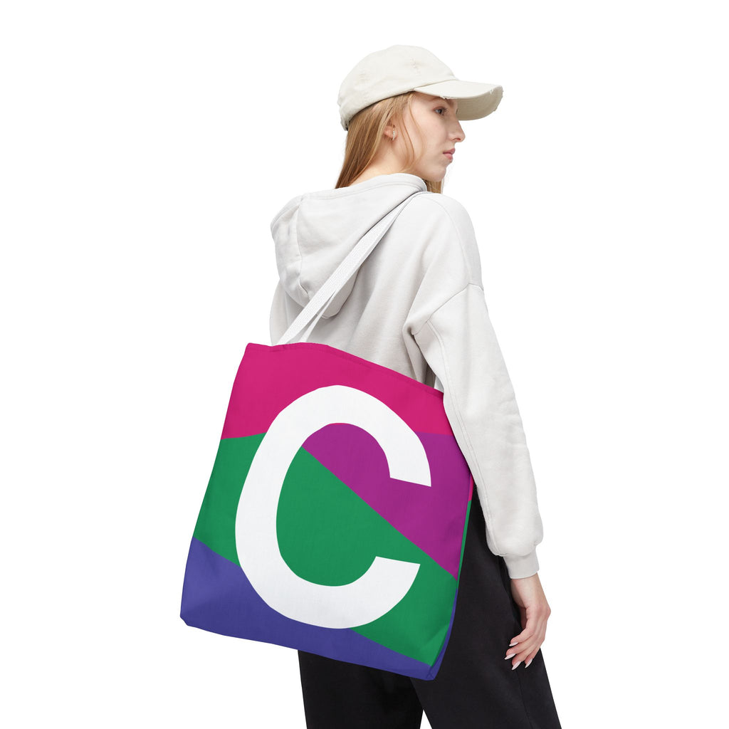 Monogram 'C' Colorblock Tote Bag — Personalized Initial C Shoulder Tote