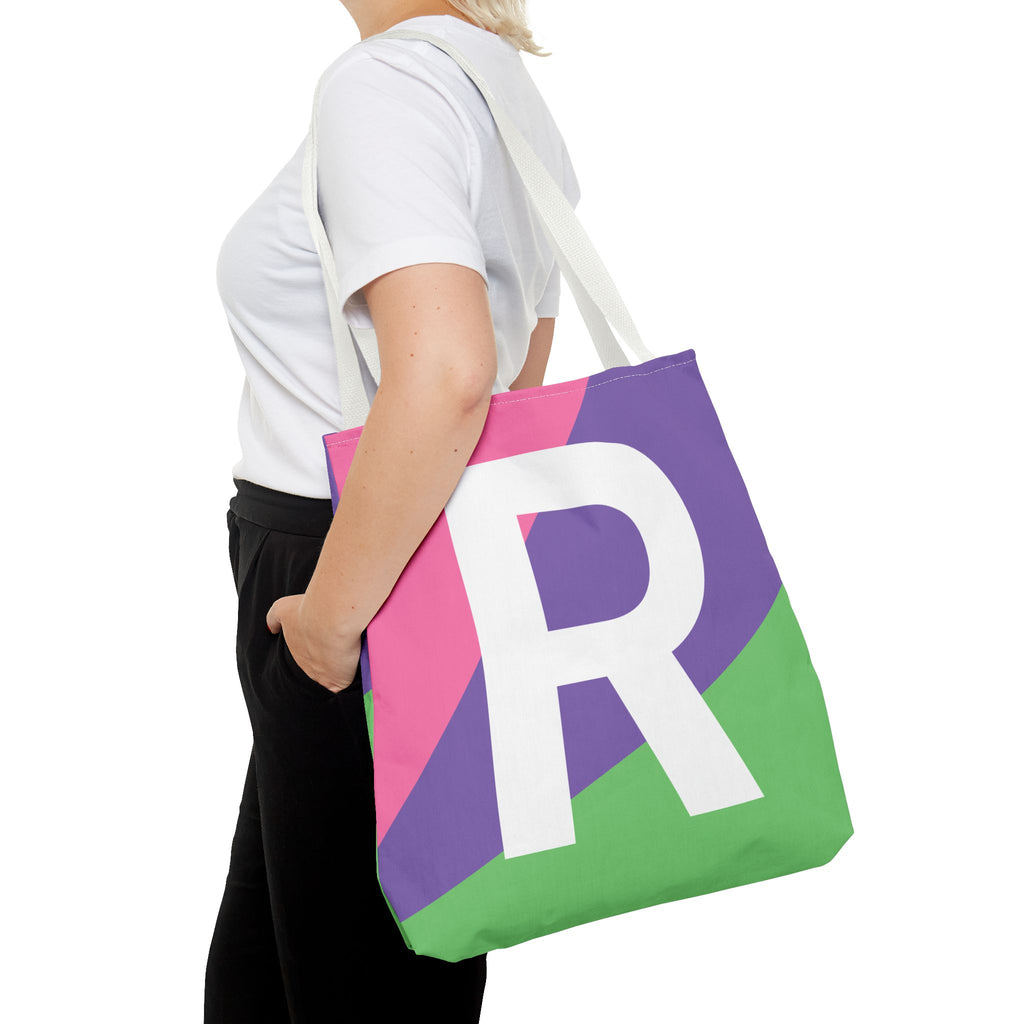 Monogram 'R' Colorblock Tote Bag — Personalized Initial R Shoulder Tote