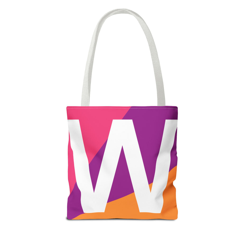 Monogram 'W' Colorblock Tote Bag — Personalized Initial W Shoulder Tote