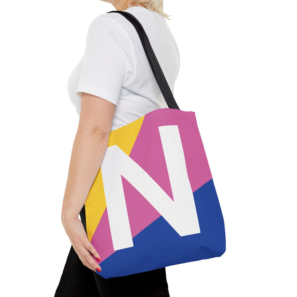 Monogram 'N' Colorblock Tote Bag — Personalized Initial N Shoulder Tote