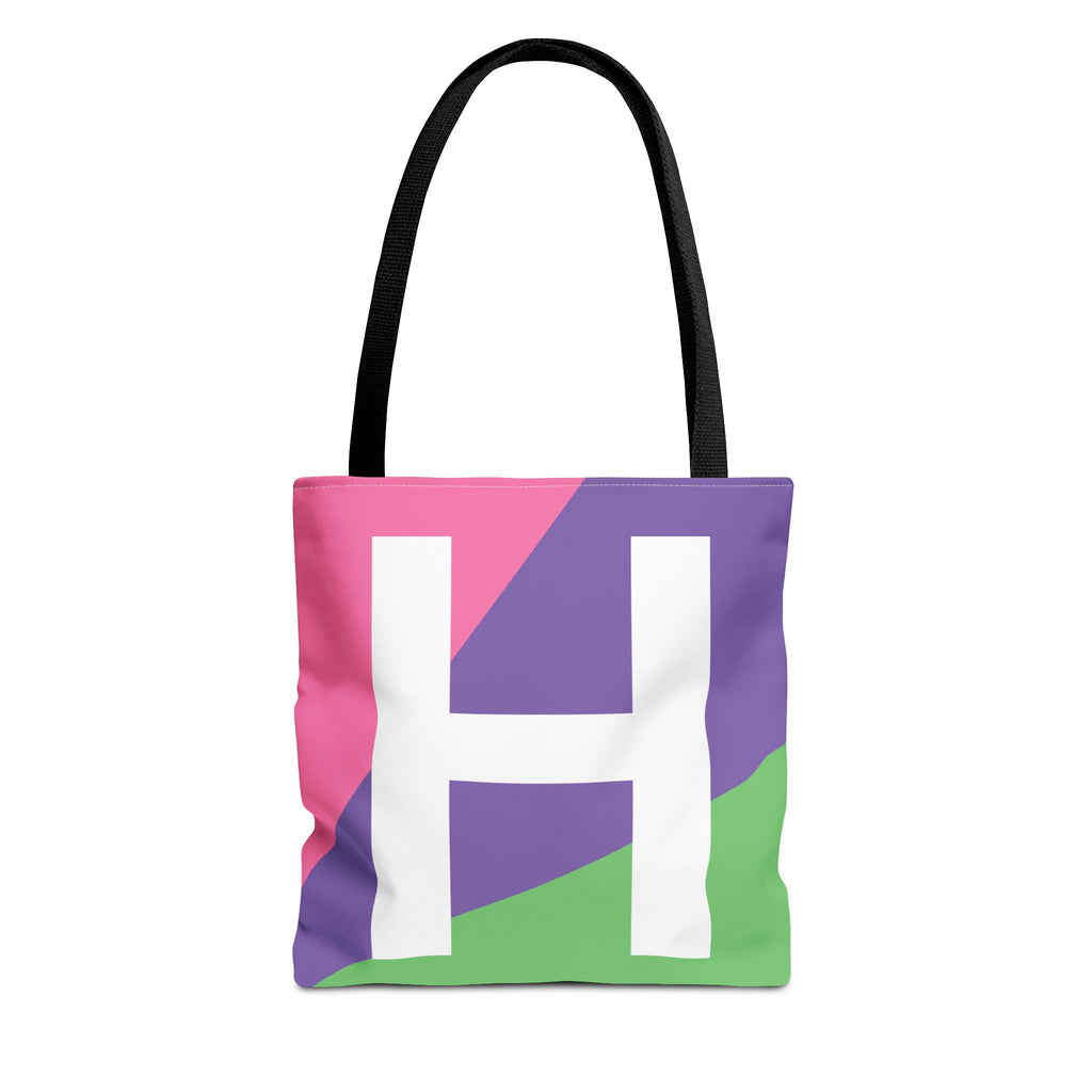 Monogram 'H' Colorblock Tote Bag — Personalized Initial H Shoulder Tote