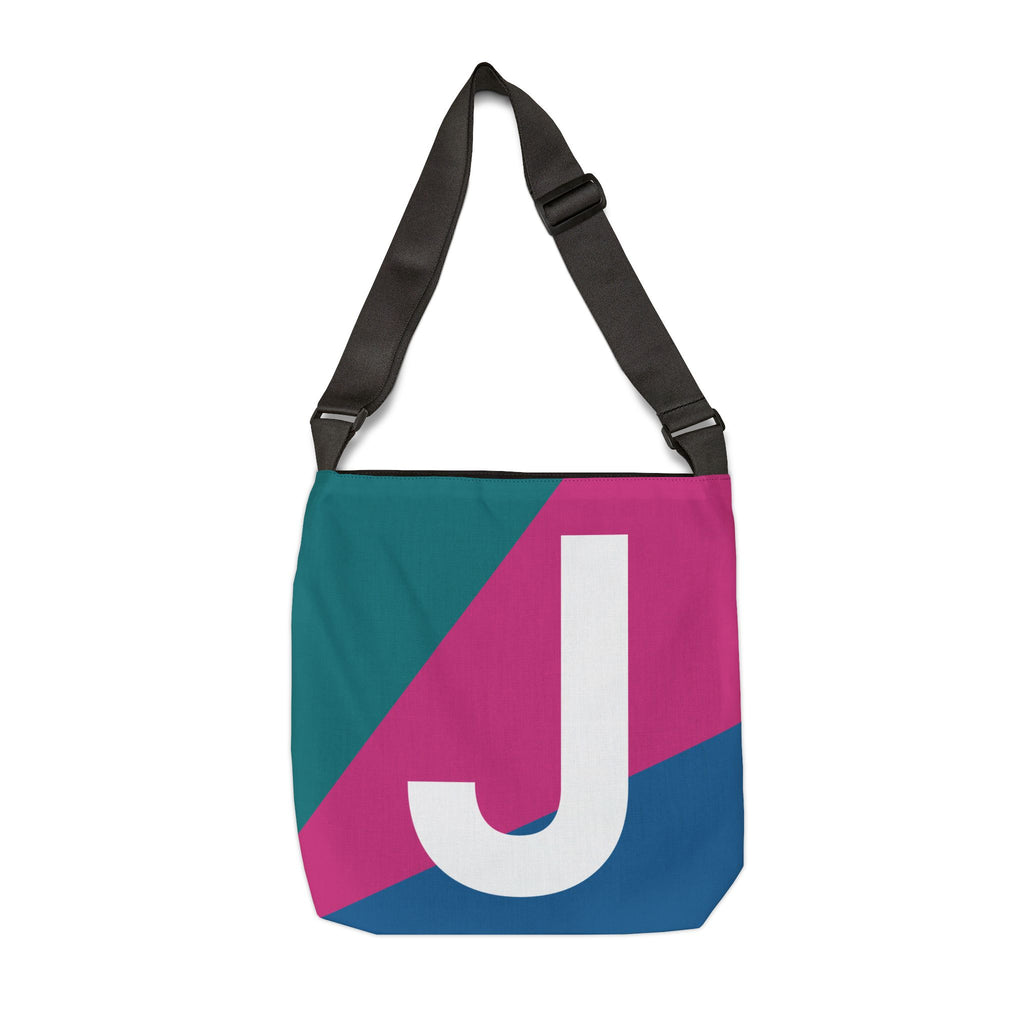 Initial Letter 'J' Colorblock Adjustable Tote Bag — Monogram Alphabet Shoulder Bag