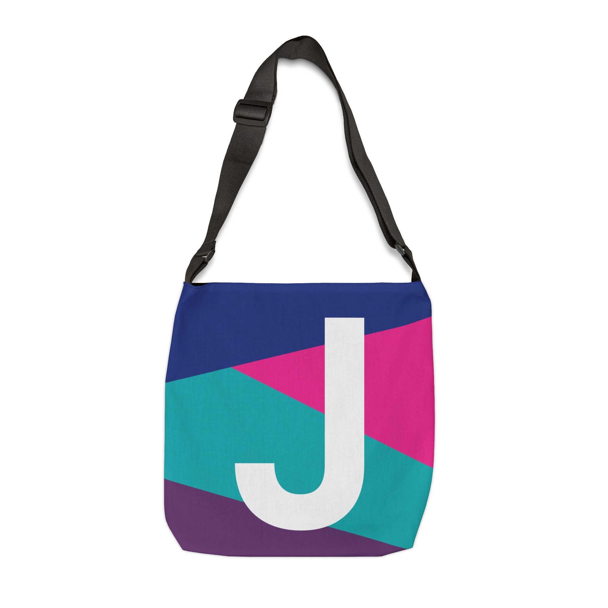 Initial Letter 'J' Colorblock Adjustable Tote Bag — Monogram Alphabet Shoulder Bag