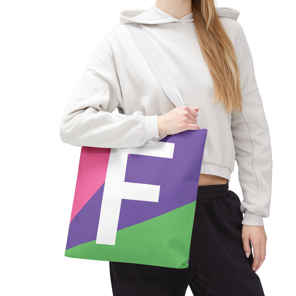 Monogram 'F' Colorblock Tote Bag — Personalized Initial F Shoulder Tote