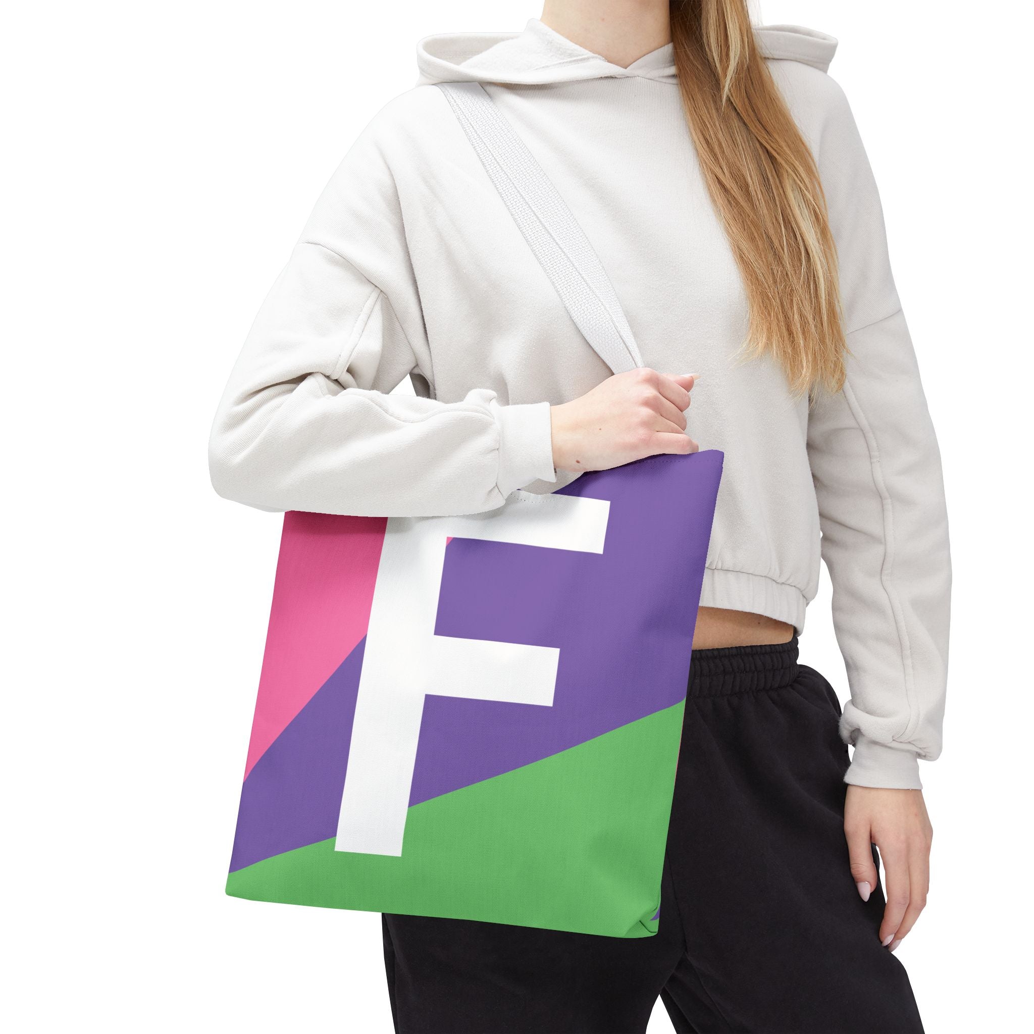 Monogram 'F' Colorblock Tote Bag — Personalized Initial F Shoulder Tote