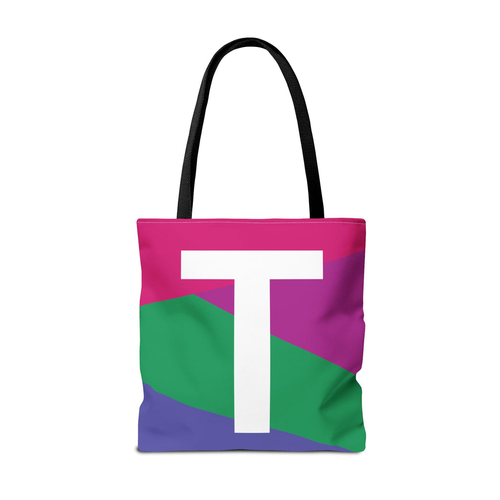 Monogram 'T' Colorblock Tote Bag — Personalized Initial T Shoulder Tote