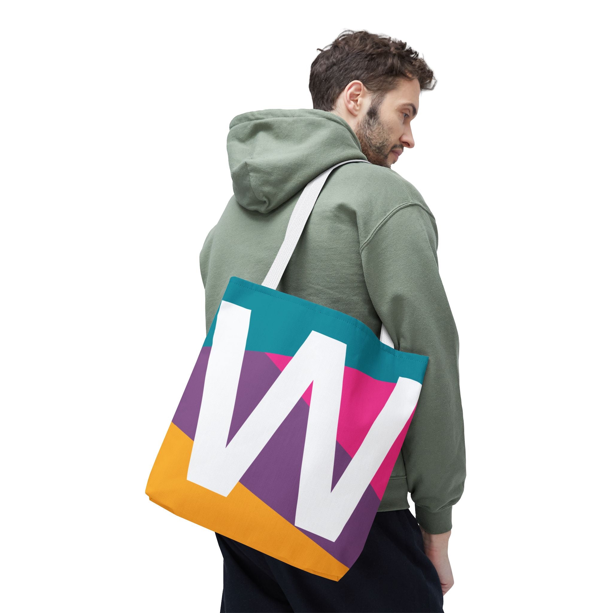 Monogram 'W' Colorblock Tote Bag — Personalized Initial W Shoulder Tote