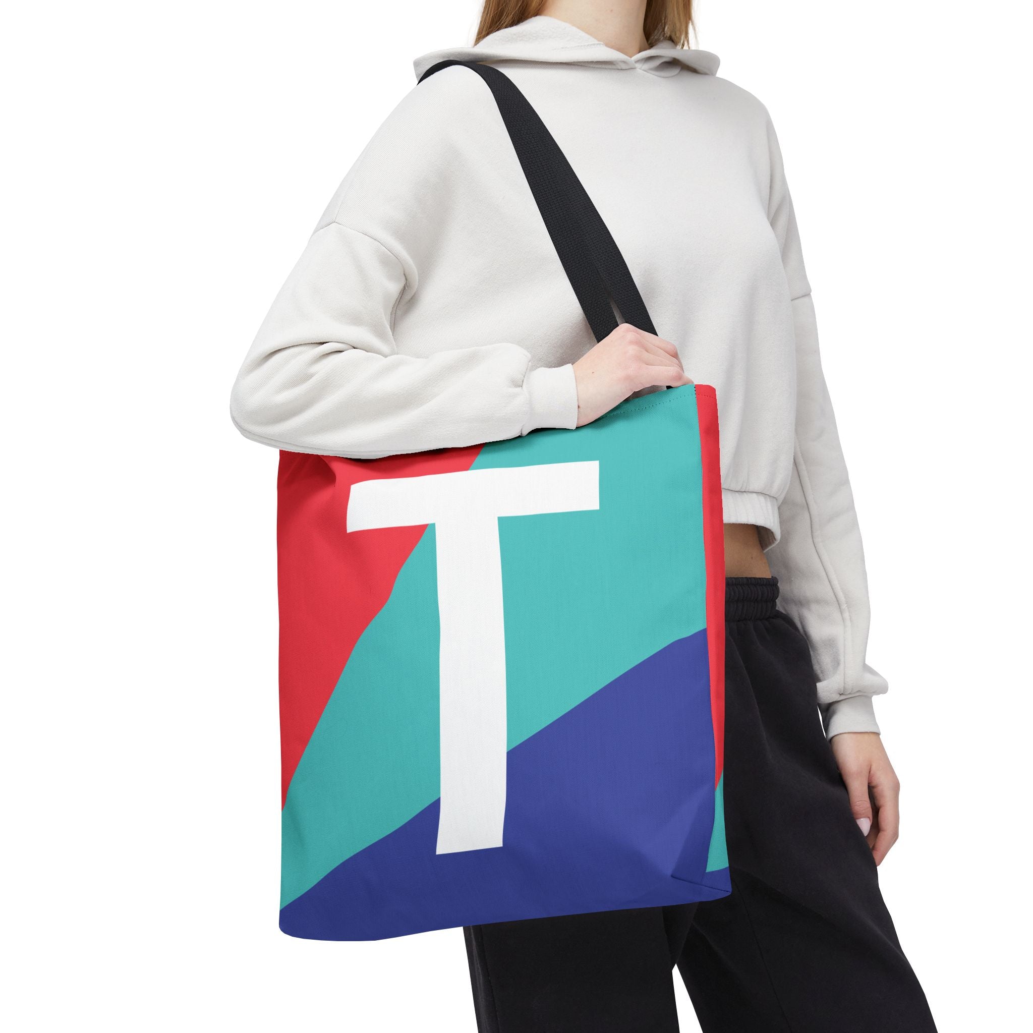 Monogram 'T' Colorblock Tote Bag — Personalized Initial T Shoulder Tote