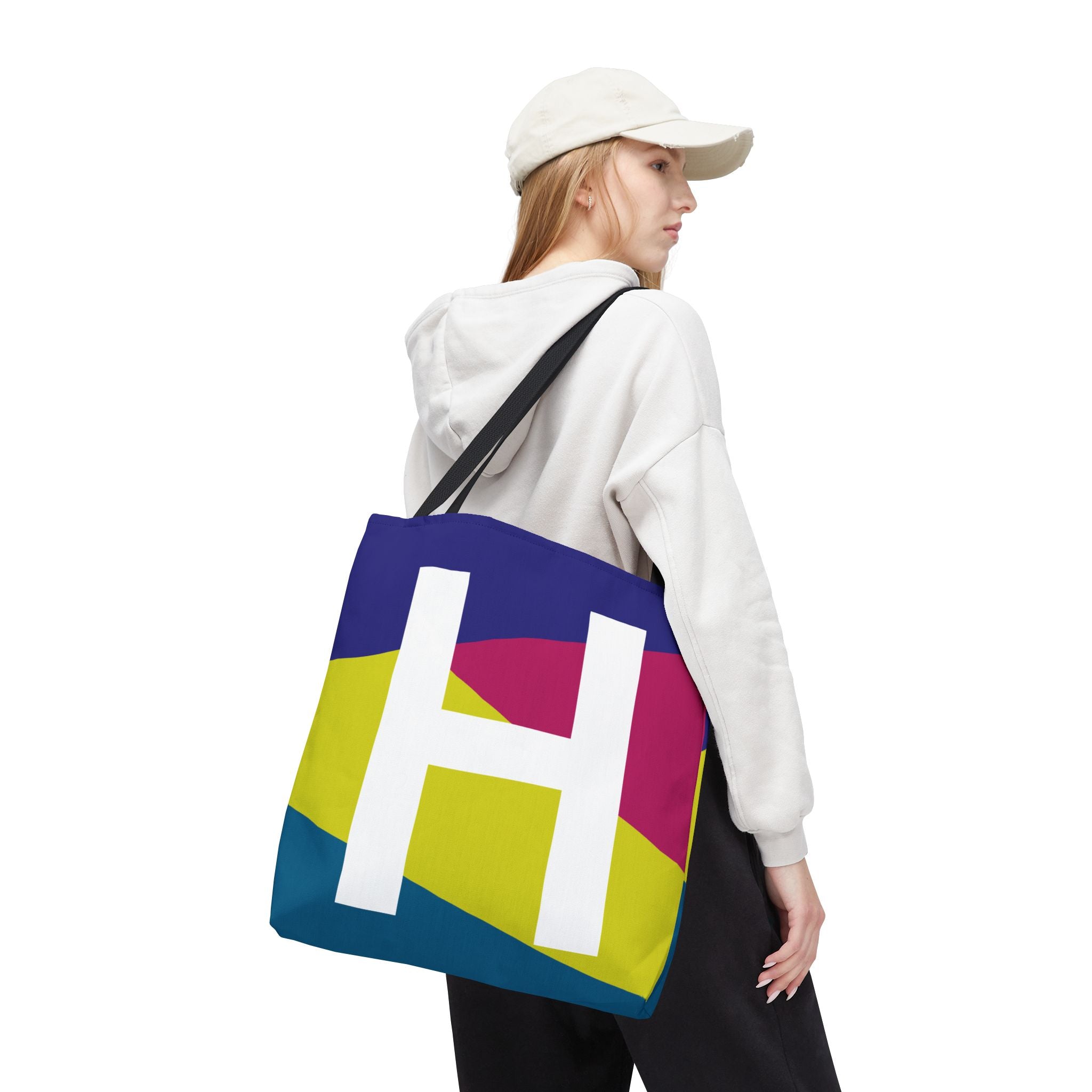 Monogram 'H' Colorblock Tote Bag — Personalized Initial H Shoulder Tote