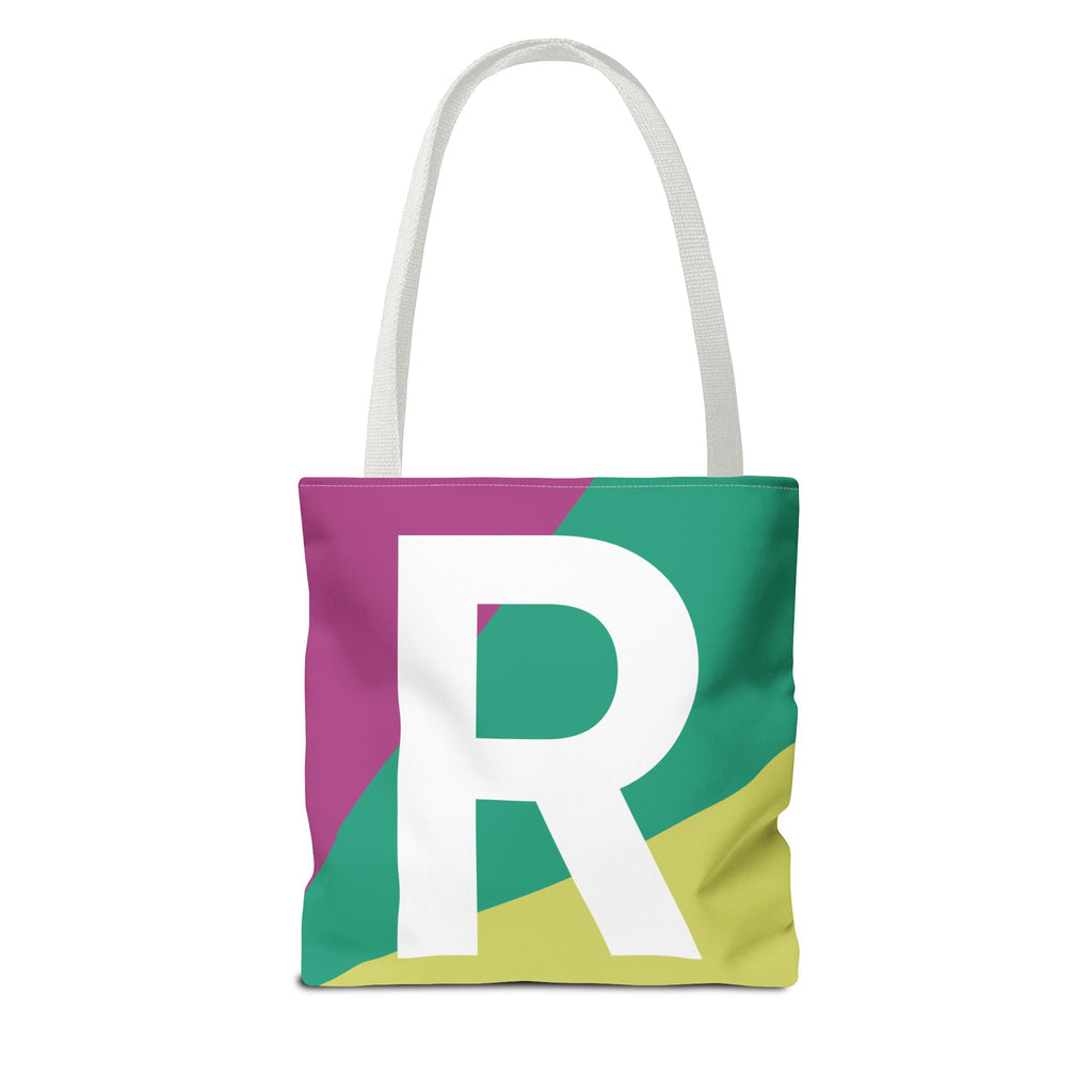 Monogram 'R' Colorblock Tote Bag — Personalized Initial R Shoulder Tote