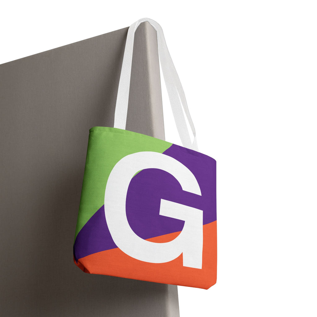 Monogram 'G' Colorblock Tote Bag — Personalized Initial G Shoulder Tote
