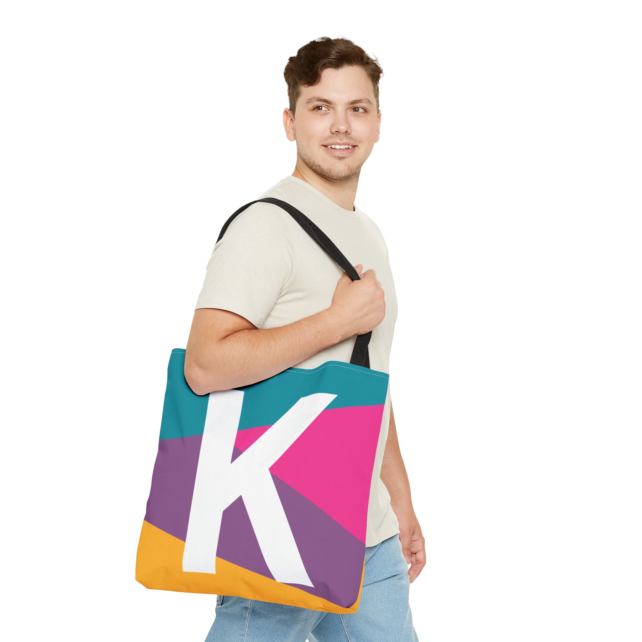 Monogram 'K' Colorblock Tote Bag — Personalized Initial K Shoulder Tote
