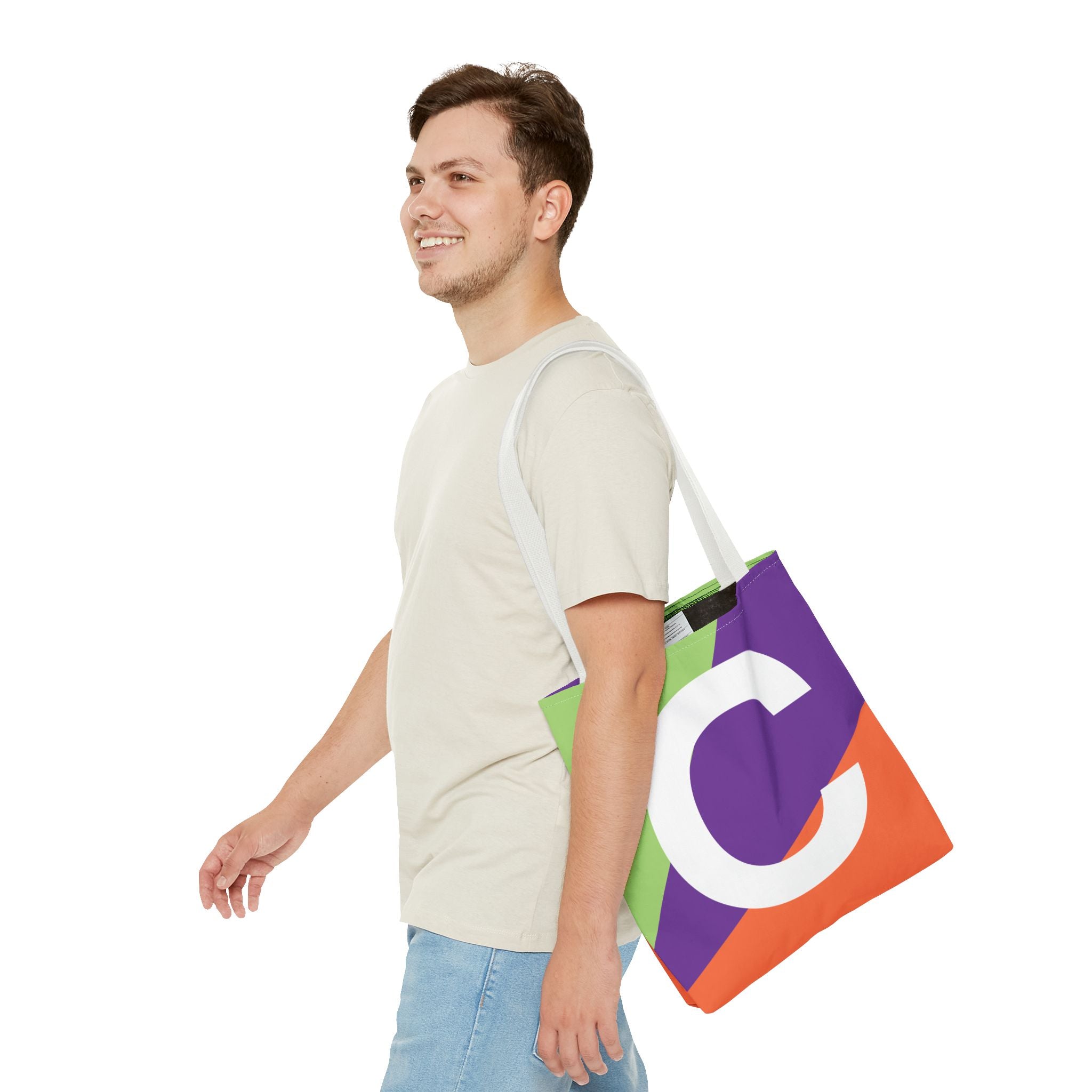 Monogram 'C' Colorblock Tote Bag — Personalized Initial C Shoulder Tote