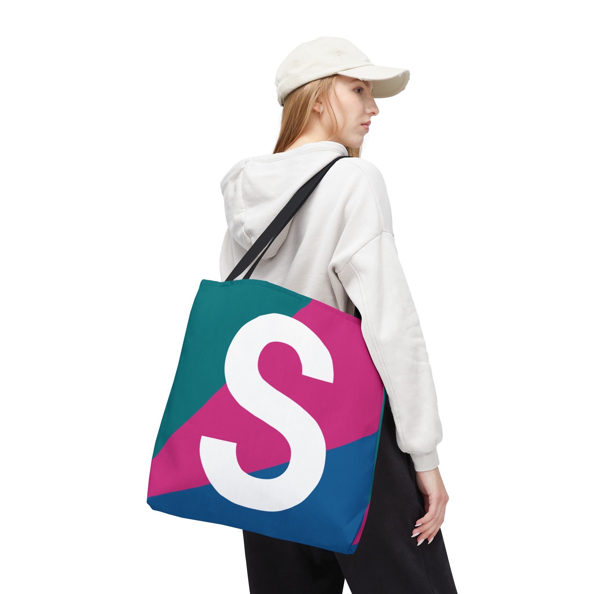 Monogram 'S' Colorblock Tote Bag — Personalized Initial S Shoulder Tote