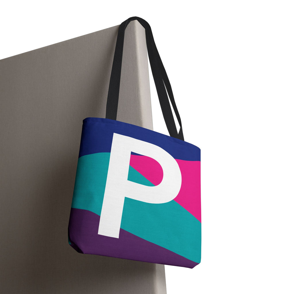 Monogram 'P' Colorblock Tote Bag — Personalized Initial P Shoulder Tote