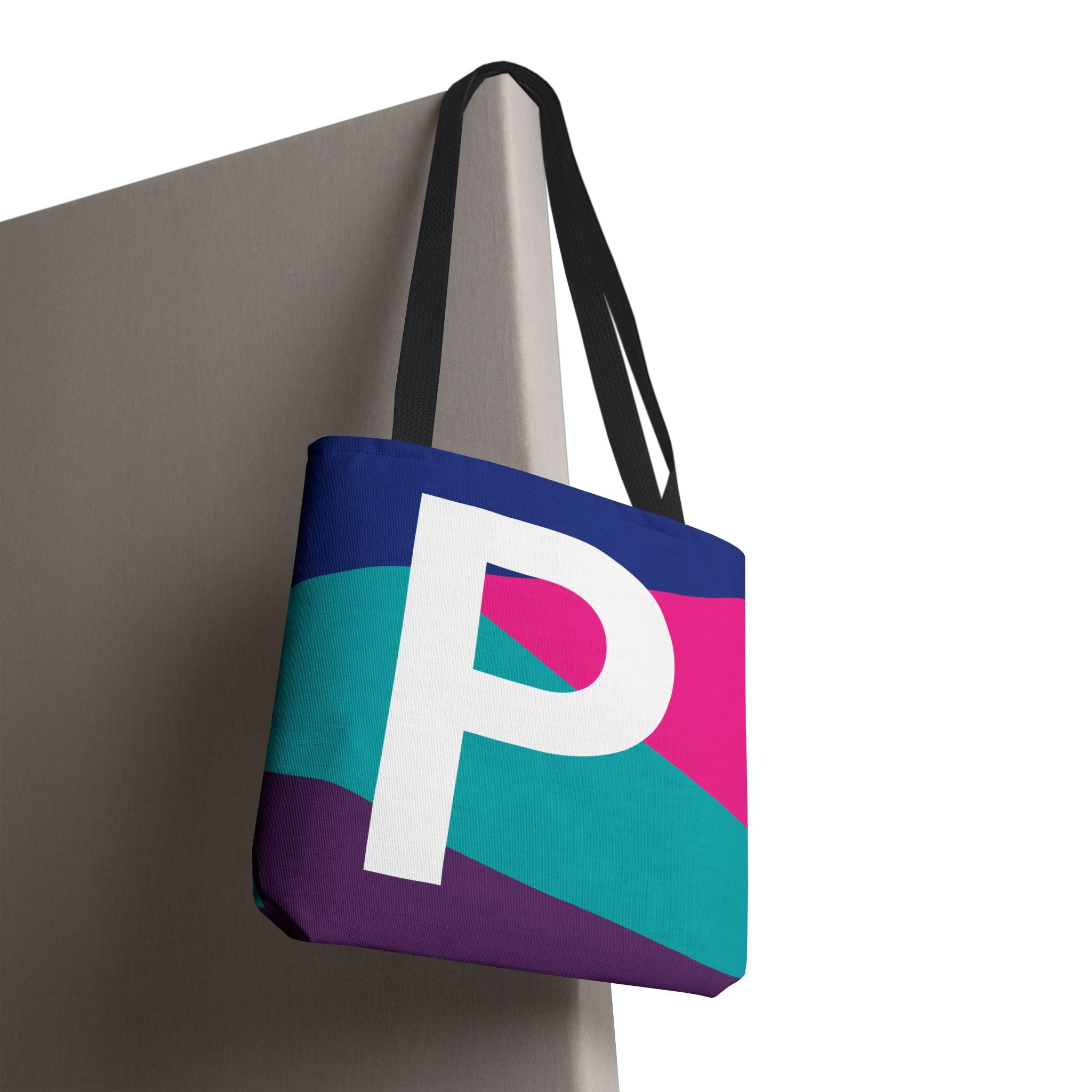 Monogram 'P' Colorblock Tote Bag — Personalized Initial P Shoulder Tote