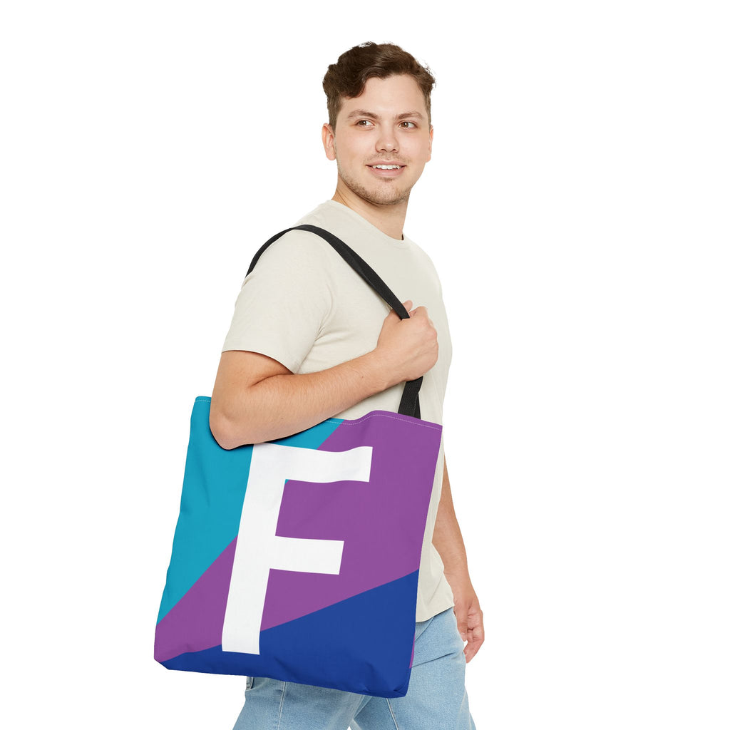 Monogram 'F' Colorblock Tote Bag — Personalized Initial F Shoulder Tote