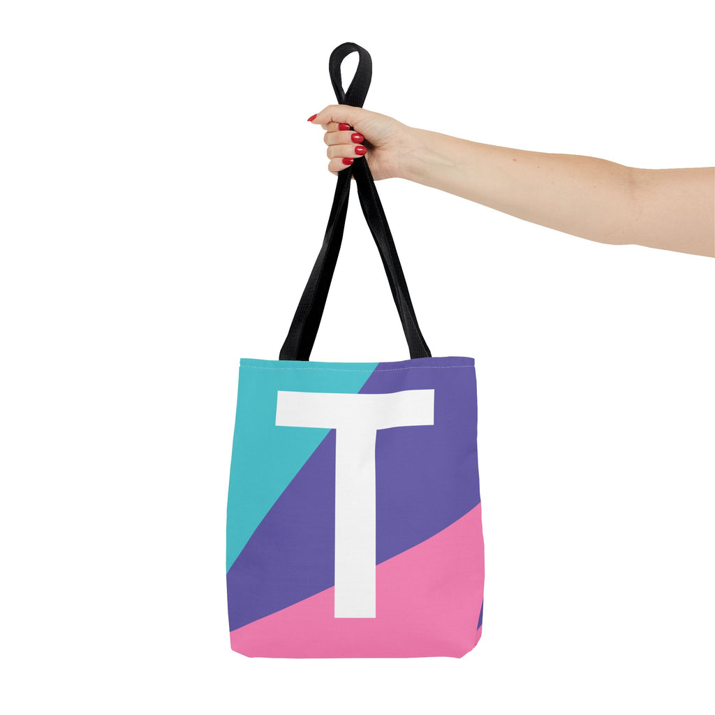 Monogram 'T' Colorblock Tote Bag — Personalized Initial T Shoulder Tote