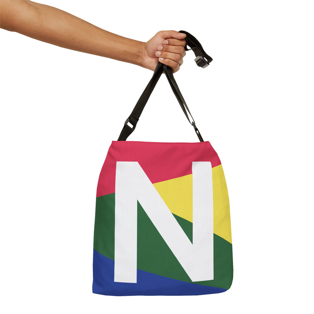 Initial Letter 'N' Colorblock Adjustable Tote Bag — Monogram Alphabet Shoulder Bag
