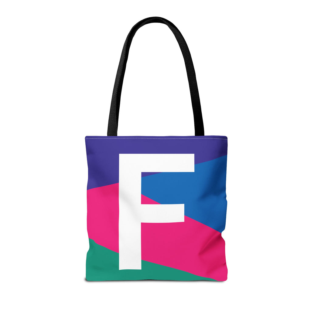 Monogram 'F' Colorblock Tote Bag — Personalized Initial F Shoulder Tote