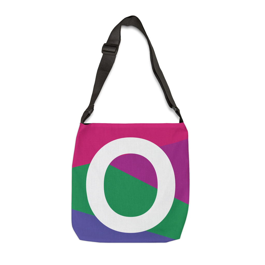 Initial Letter 'O' Colorblock Adjustable Tote Bag — Monogram Alphabet Shoulder Bag