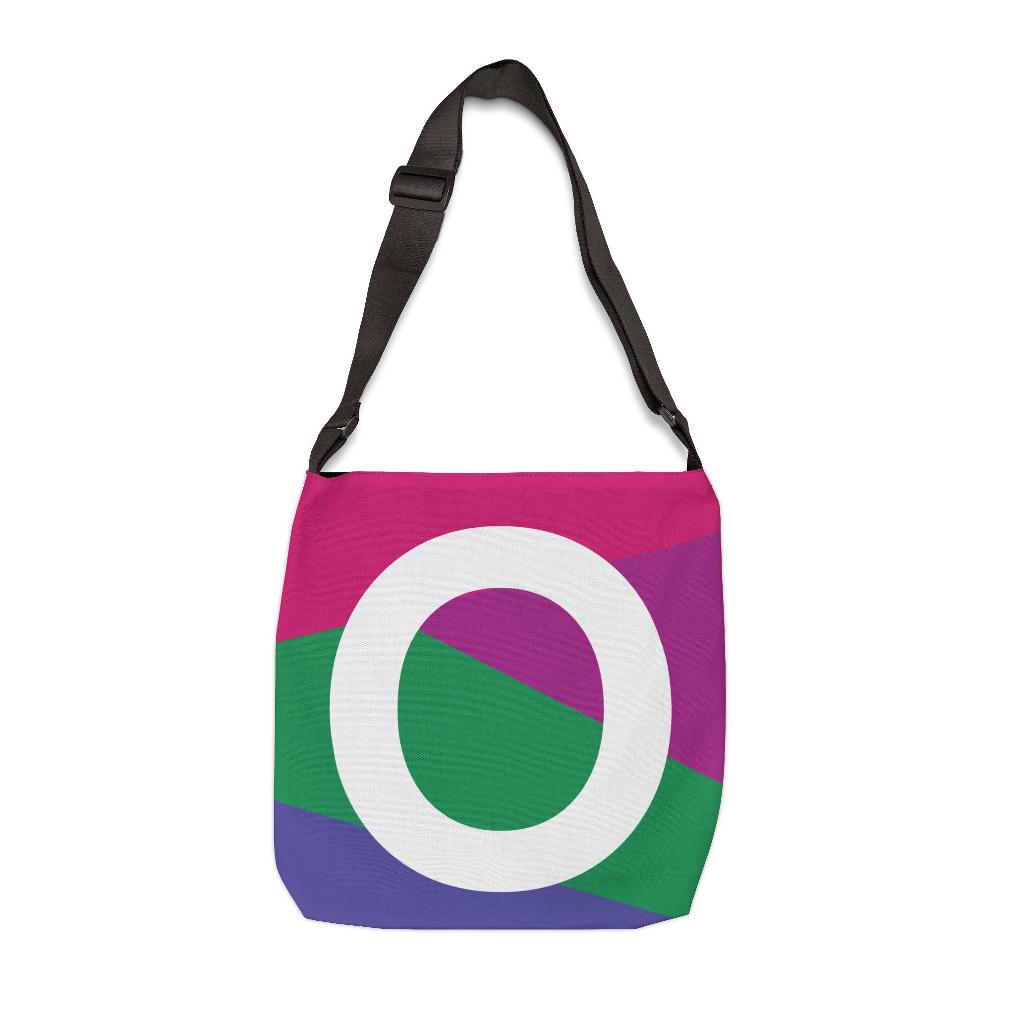 Initial Letter 'O' Colorblock Adjustable Tote Bag — Monogram Alphabet Shoulder Bag