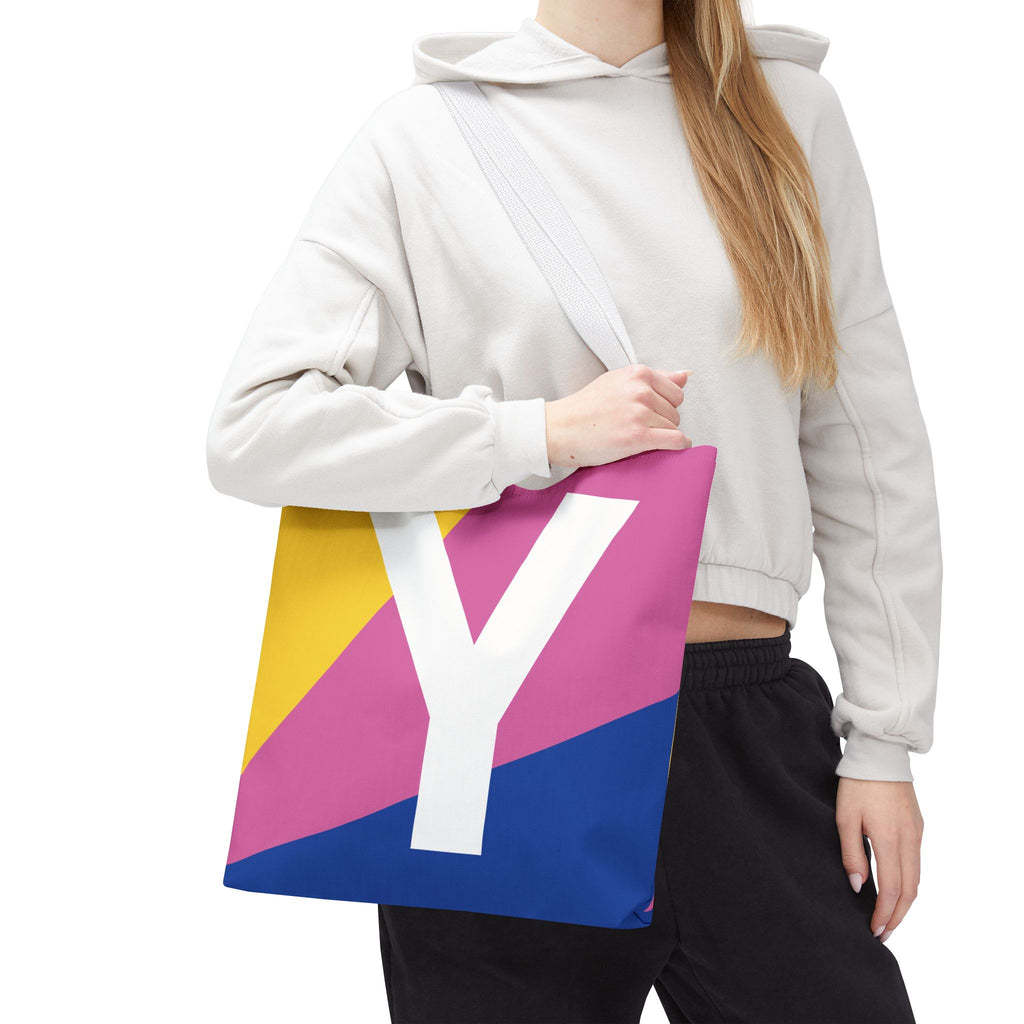 Monogram 'Y' Colorblock Tote Bag — Personalized Initial Y Shoulder Tote