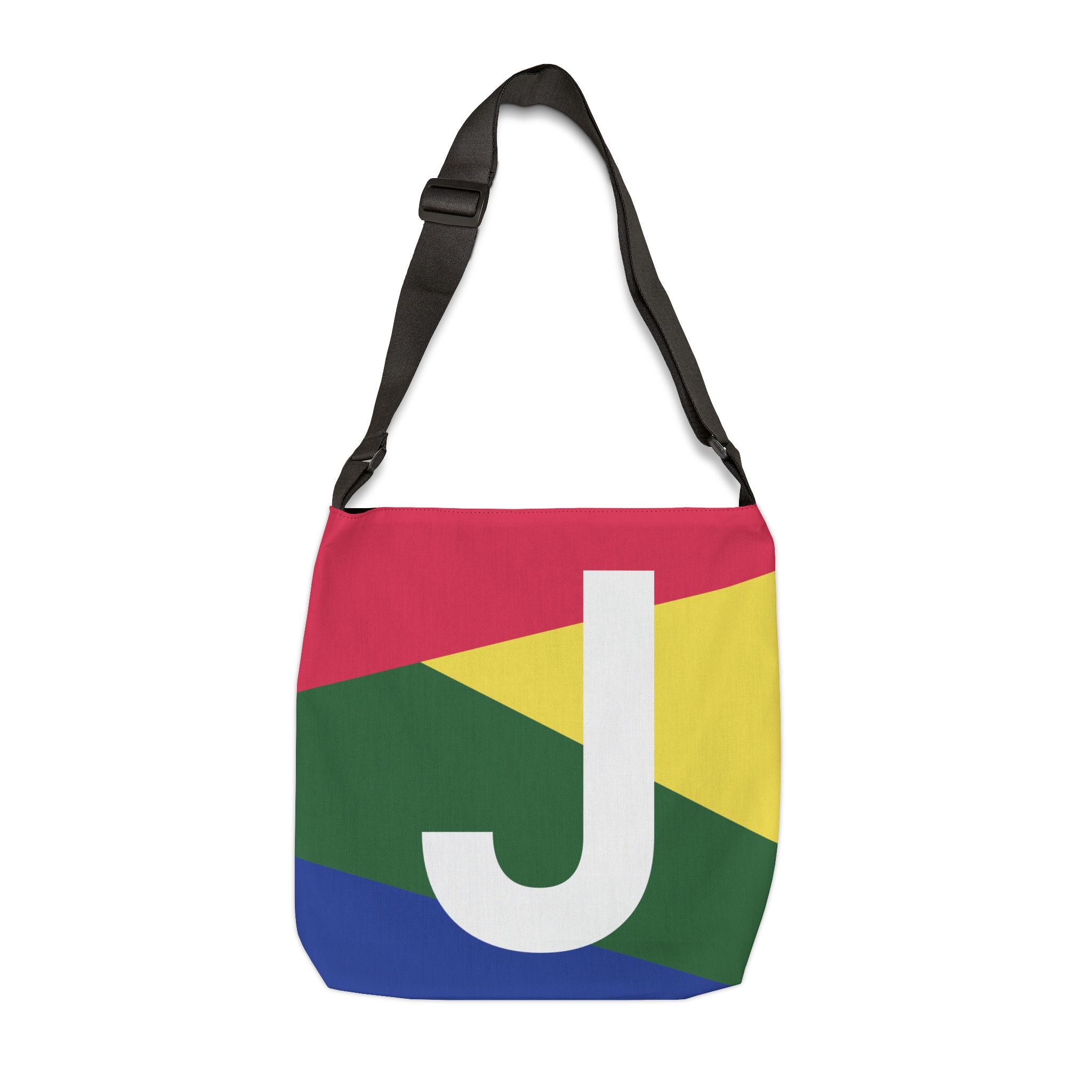 Initial Letter 'J' Colorblock Adjustable Tote Bag — Monogram Alphabet Shoulder Bag