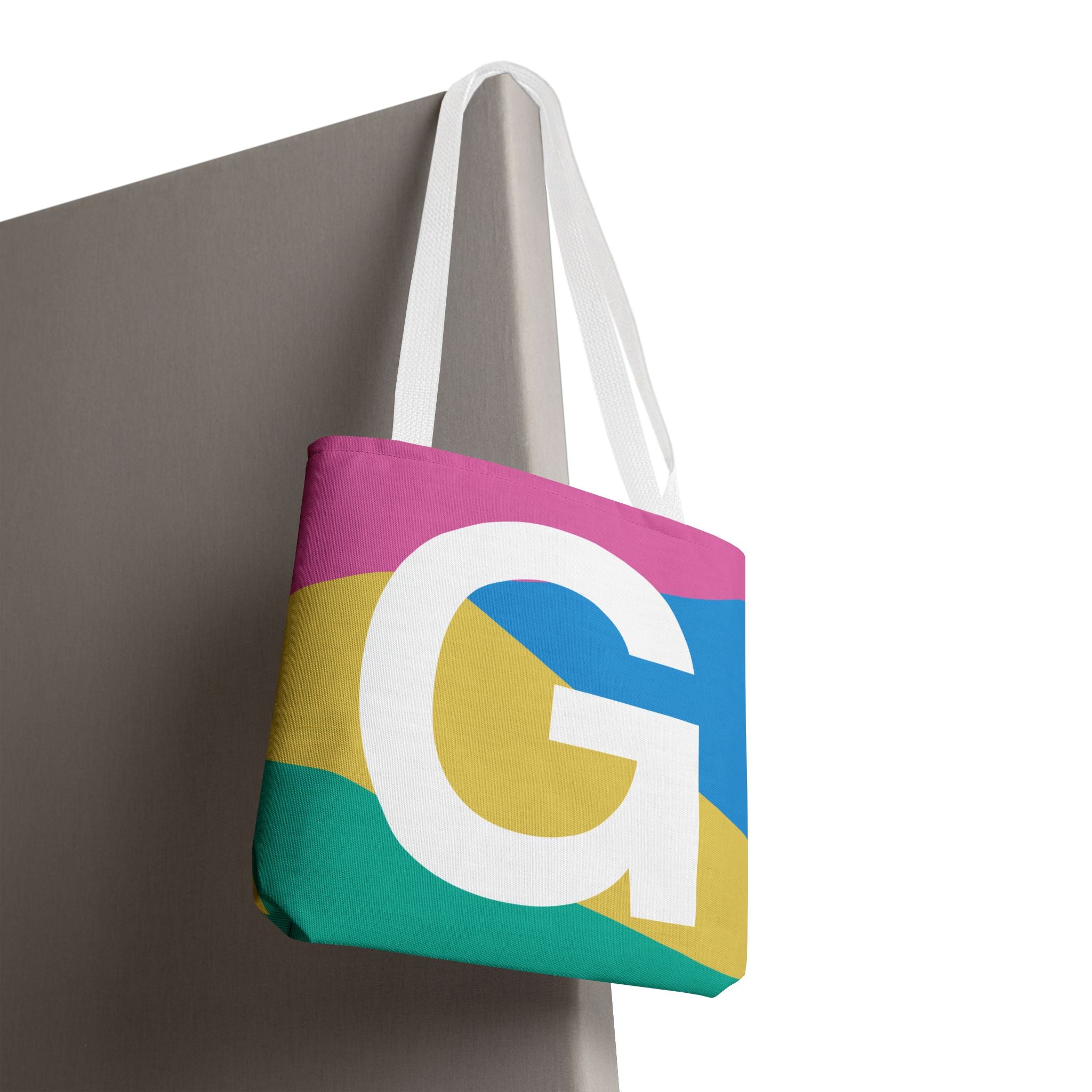 Monogram 'G' Colorblock Tote Bag — Personalized Initial G Shoulder Tote