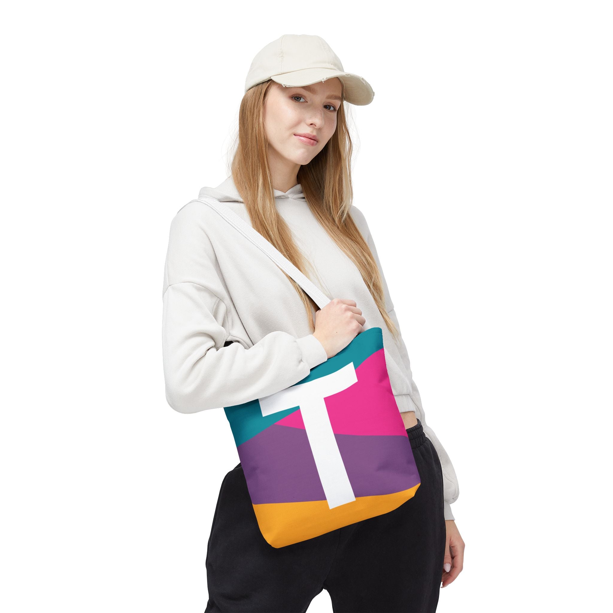 Monogram 'T' Colorblock Tote Bag — Personalized Initial T Shoulder Tote