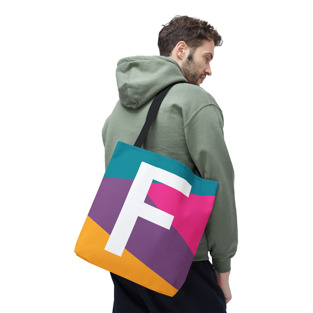 Monogram 'F' Colorblock Tote Bag — Personalized Initial F Shoulder Tote