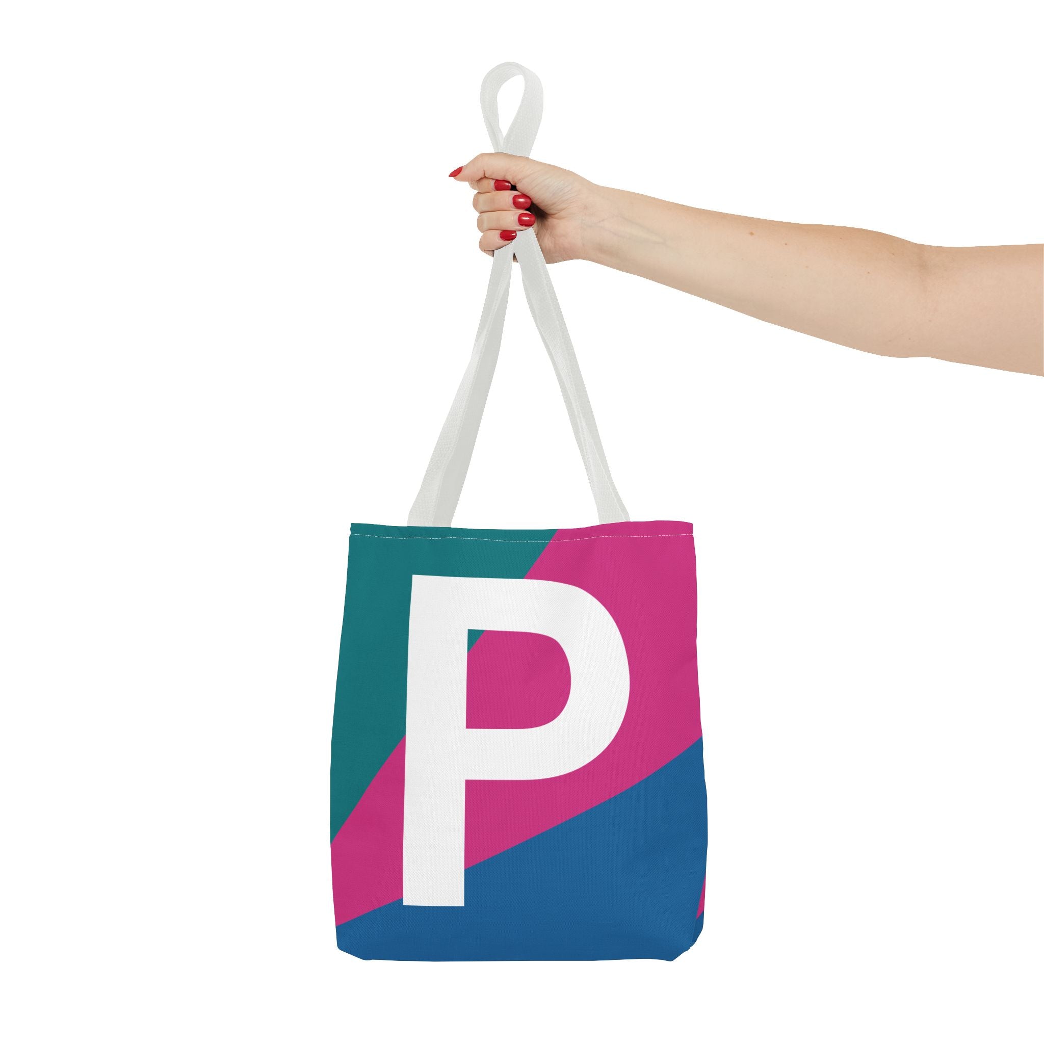 Monogram 'P' Colorblock Tote Bag — Personalized Initial P Shoulder Tote