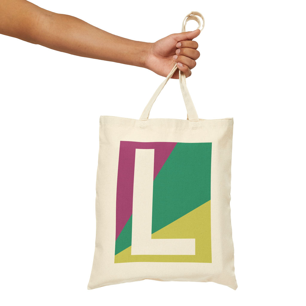 Initial L Colorblock Canvas Tote Bag — Monogram Letter L Reusable Grocery Tote