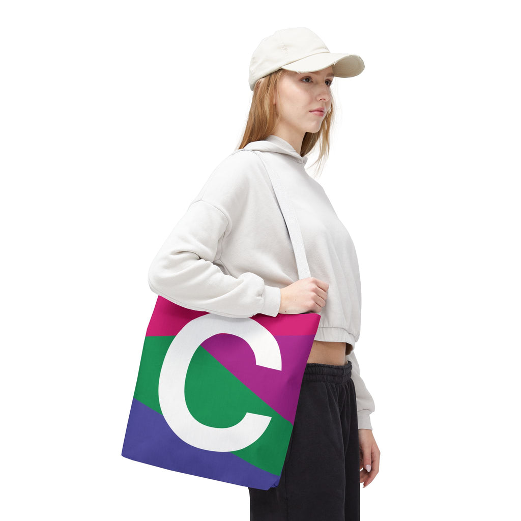 Monogram 'C' Colorblock Tote Bag — Personalized Initial C Shoulder Tote