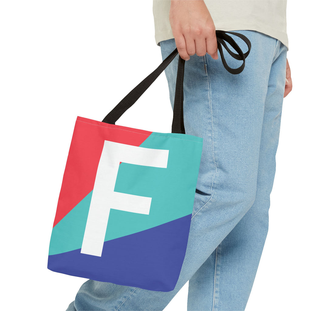 Monogram 'F' Colorblock Tote Bag — Personalized Initial F Shoulder Tote