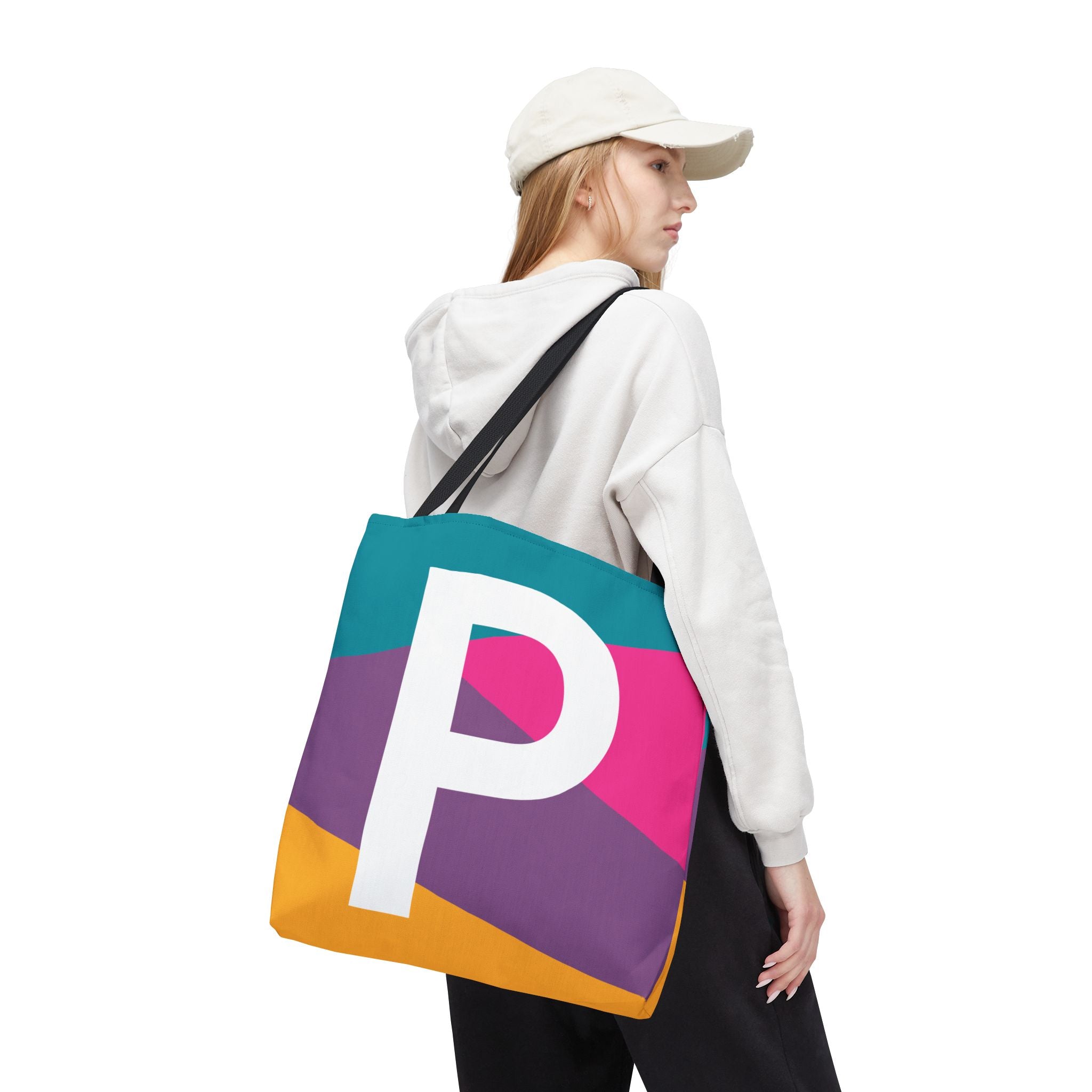 Monogram 'P' Colorblock Tote Bag — Personalized Initial P Shoulder Tote