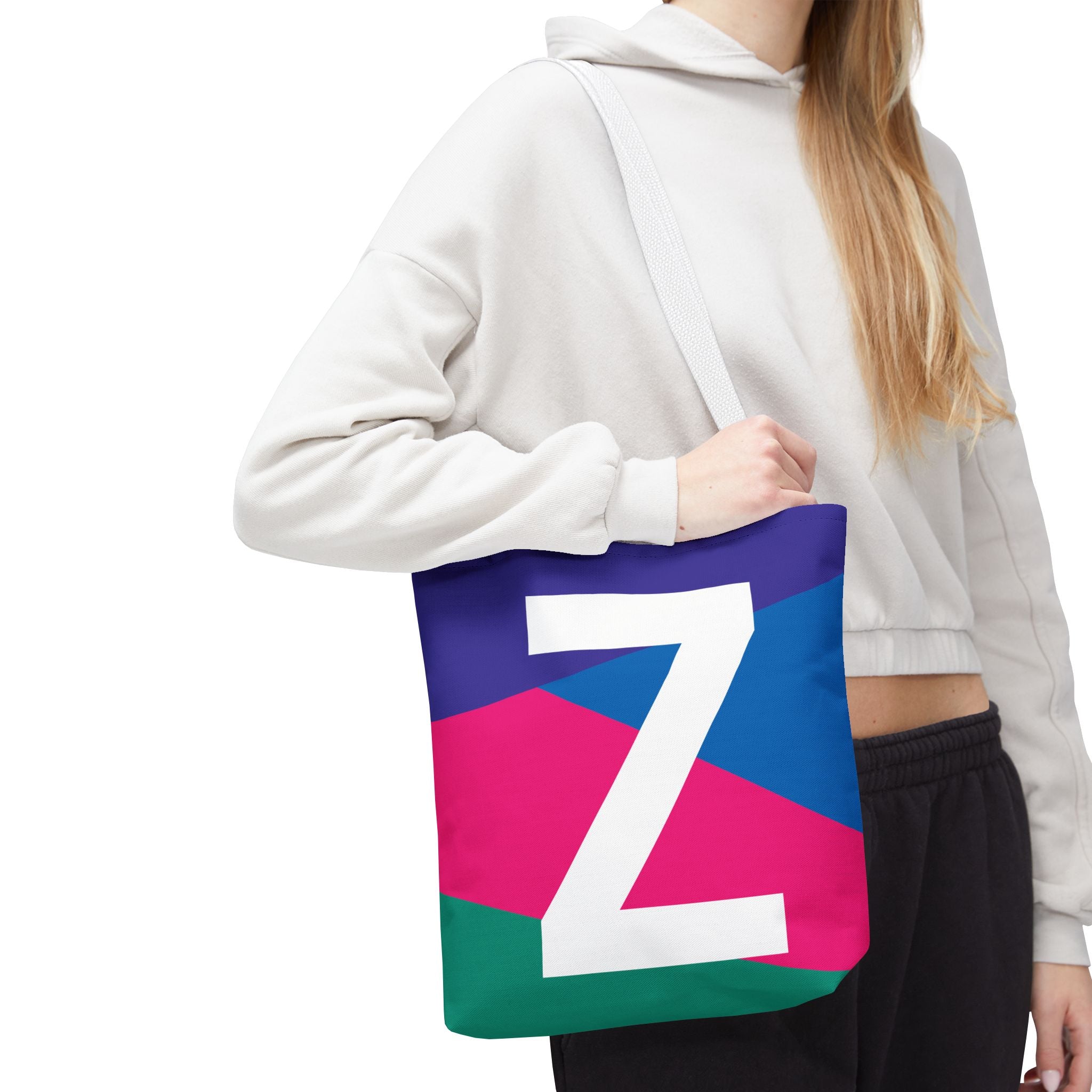 Monogram 'Z' Colorblock Tote Bag — Personalized Initial Z Shoulder Tote