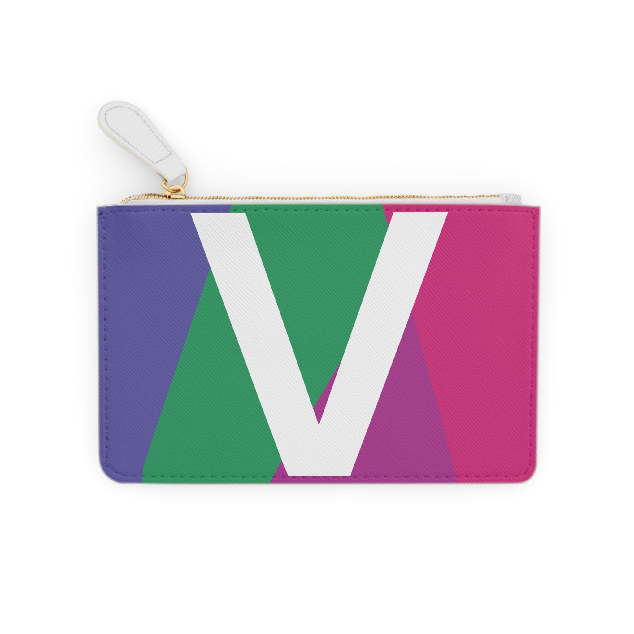 Initial V Mini Clutch — Colorblock Monogram Wristlet Wallet