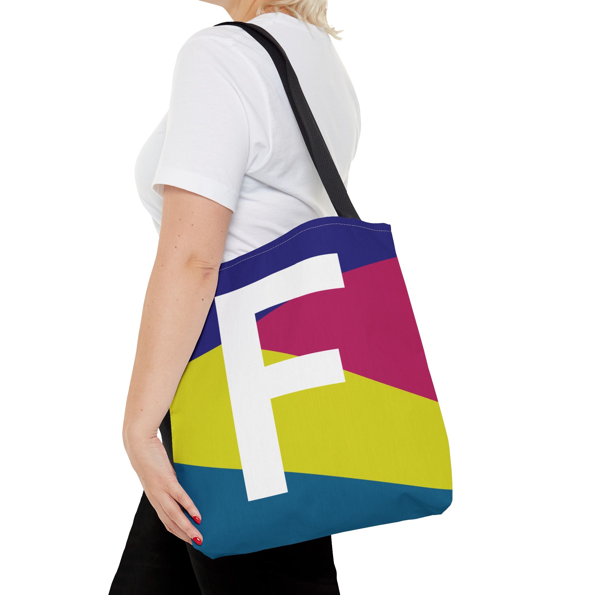 Monogram 'F' Colorblock Tote Bag — Personalized Initial F Shoulder Tote