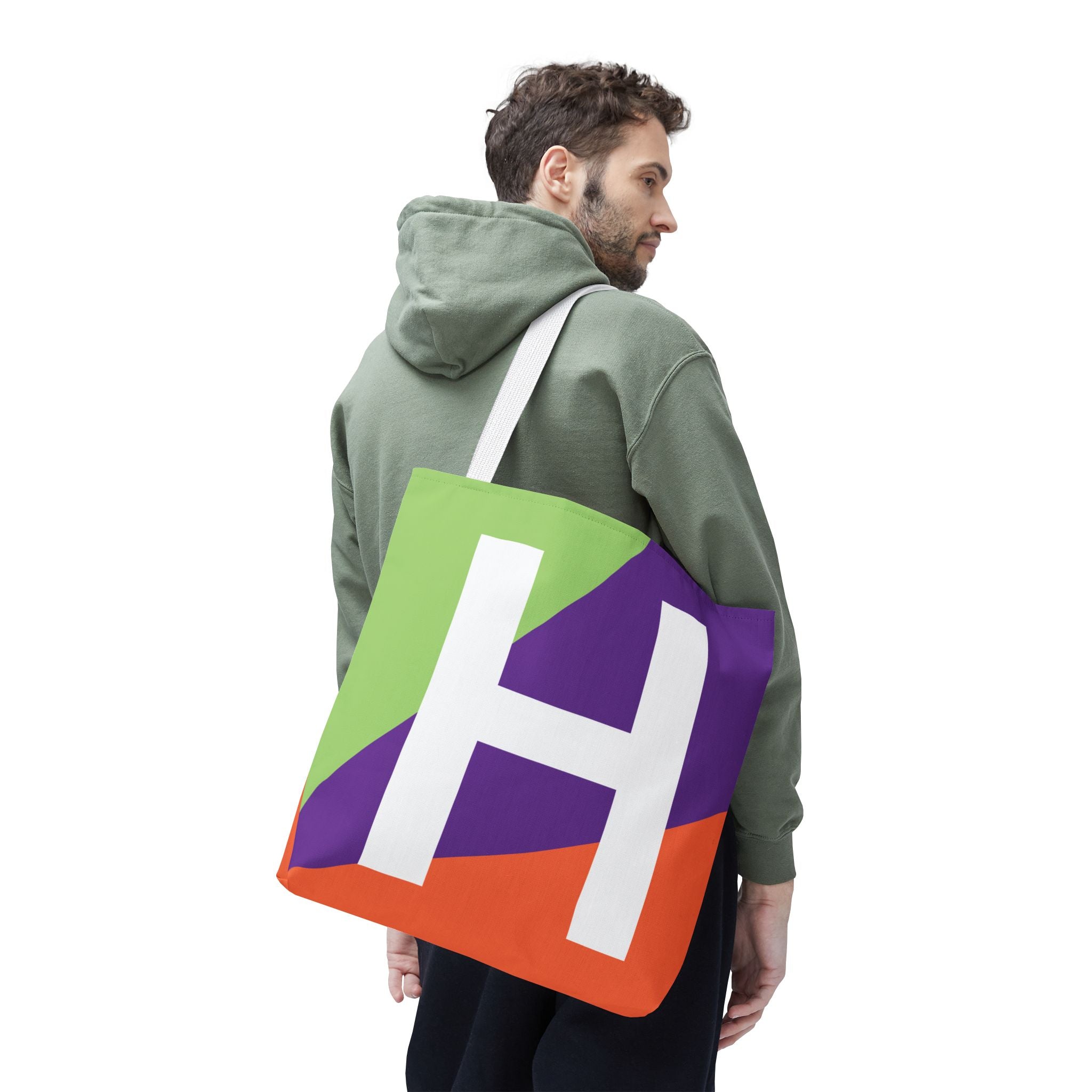 Monogram 'H' Colorblock Tote Bag — Personalized Initial H Shoulder Tote